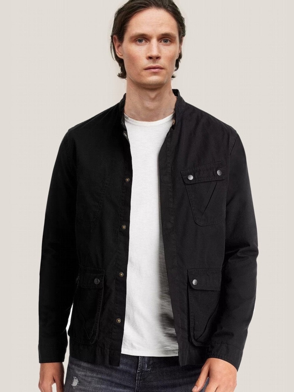 John Varvatos Black Military Field Jacket